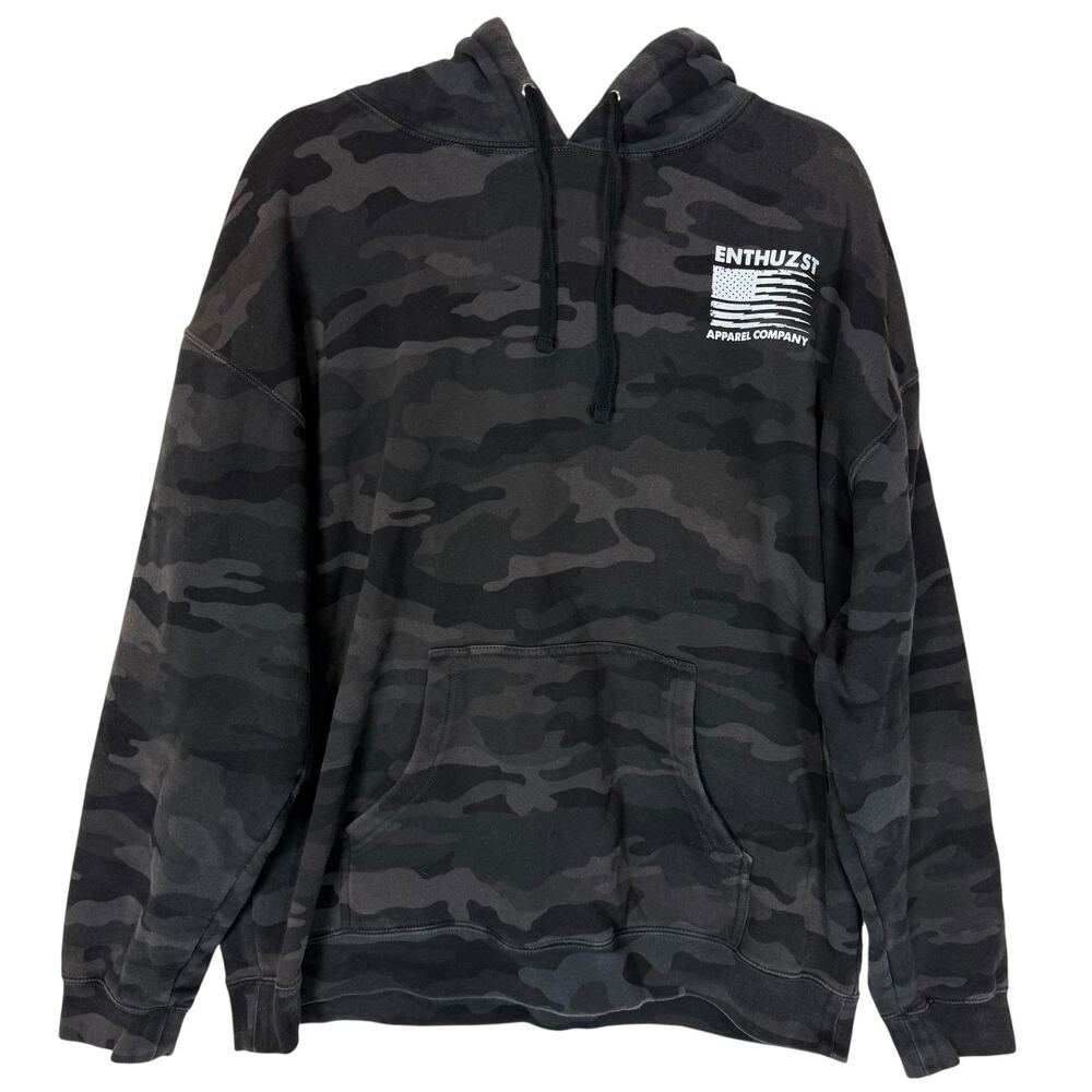 Enthuzst Hoodie Mens XL Gray Camouflage American‎ Flag Logo Fleece Streetwear